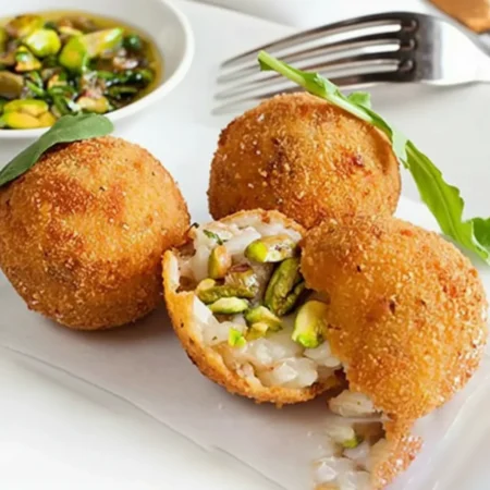 Pistachio Béchamel Arancini & Mozzarella