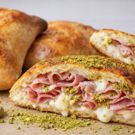 Mortadella and pistachio calzones