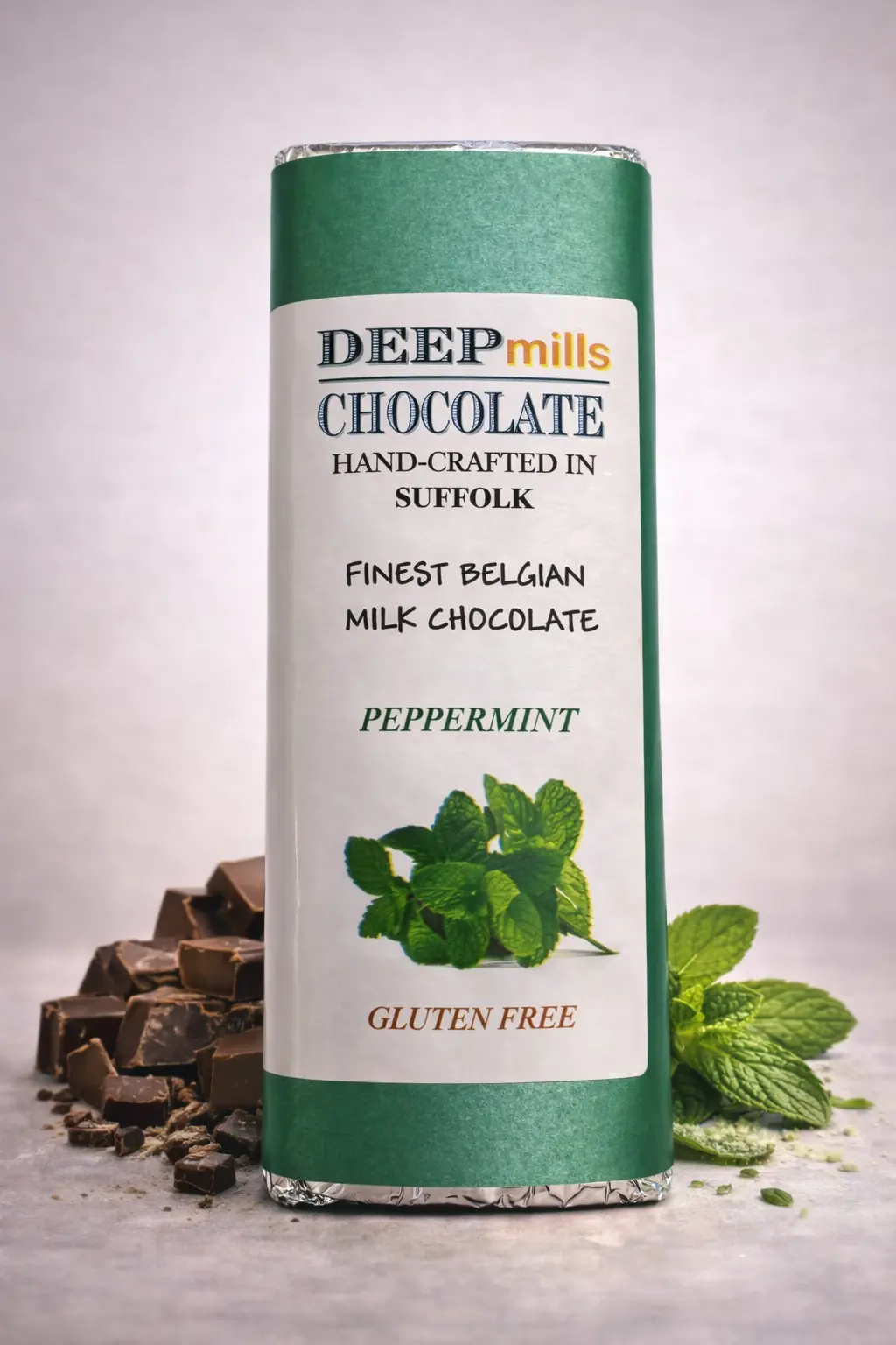 Peppermint chocolate with fresh mint leaves